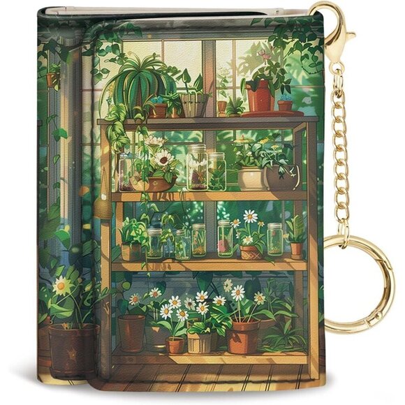 ⭐Women Green Plants Small Thin Trifold Travel PU Leather Card Holder - Picture 1 of 6